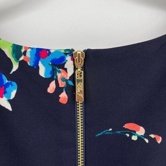 Eliza J Womens Floral Print Shift Dress Size 6 Navy Lined Stretch Half Sleeve - Picture 6 of 16